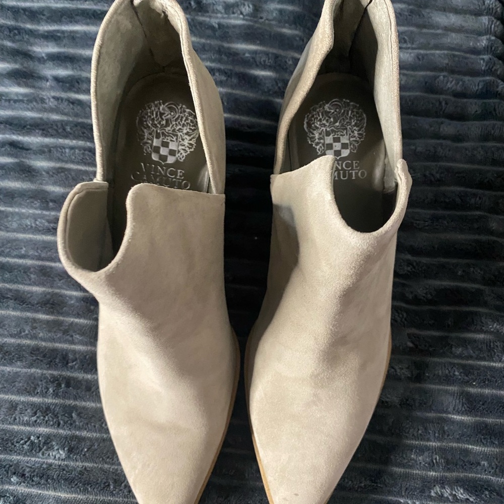 Vince Camuto Women's Pointed Suede Ankle Boot in Light Taupe